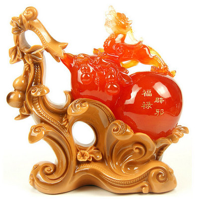 普潤(rùn) 大號(hào)招財(cái)辟邪玉貔貅樹(shù)脂工藝品 家居辦公擺件 商務(wù)送禮品 紅葫蘆